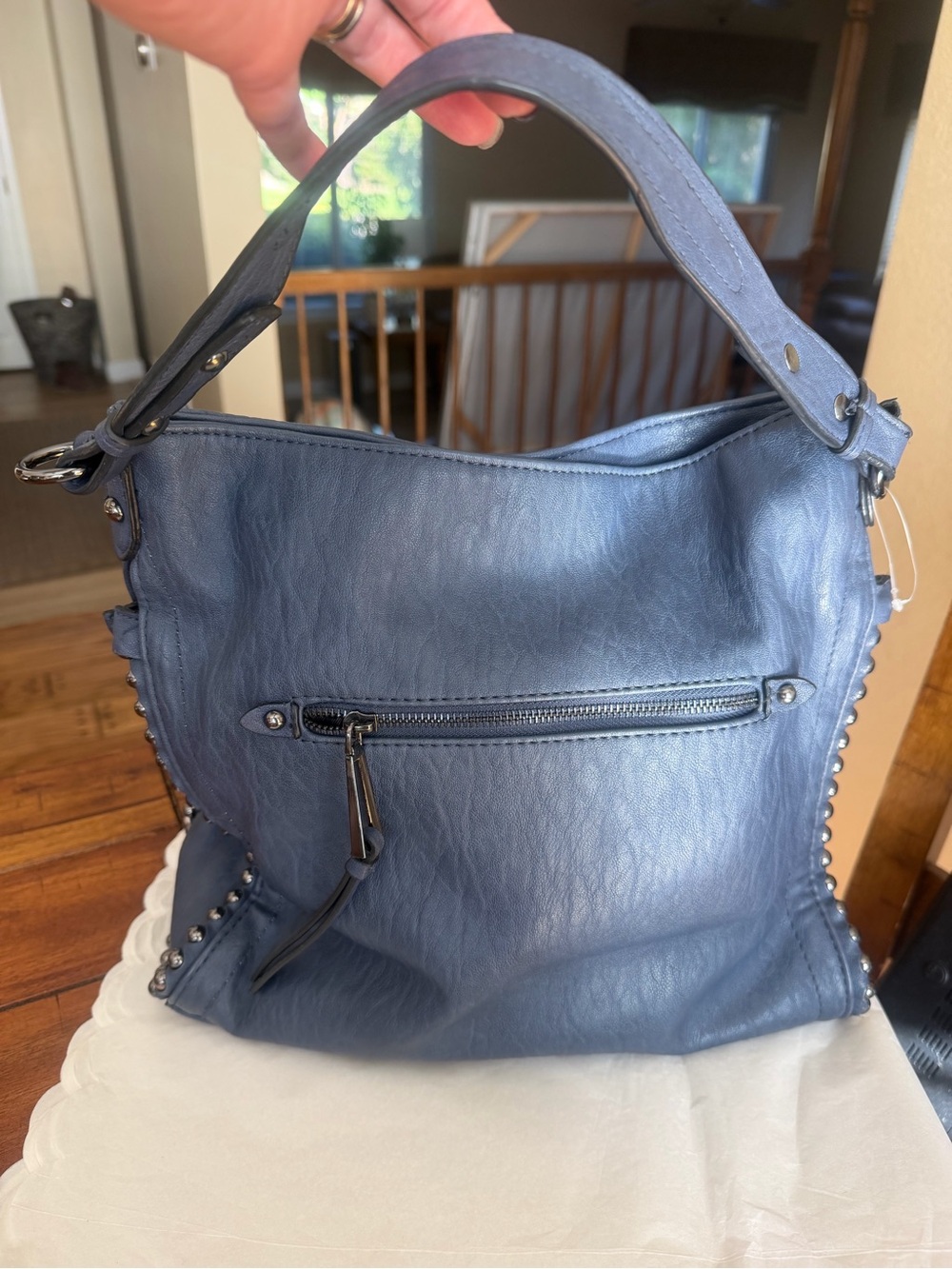 Jessica Simpson Navy Blue Leather Stud-Trim Hobo Bag